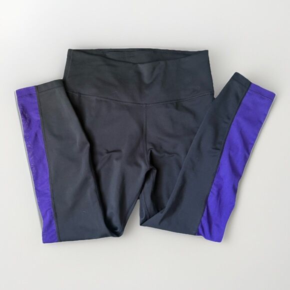 Nike One Crop Mesh Pant Mid Rise Snug Fit Women's M CJ1816 Tight Black Purple - Picture 1 of 9